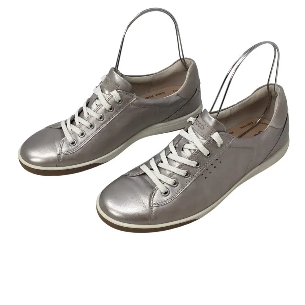 ECCO Chase II Sneakers 41 or US 10/10.5 Leather Lace Up Comfort Bronze Metallic